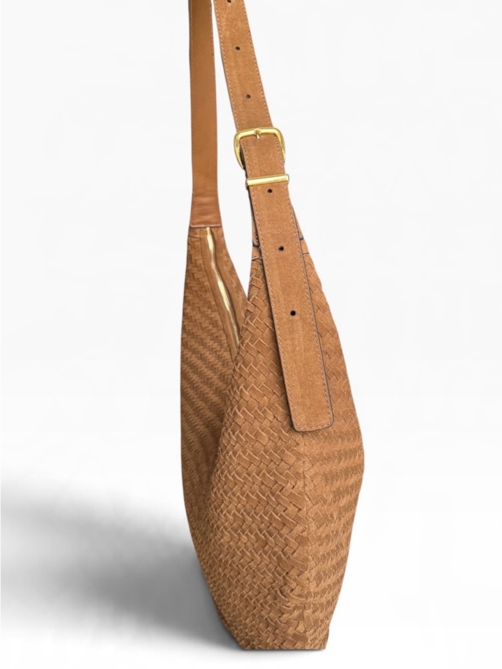 ๐ Madewell Essentials Curve Woven Shoulder Bag Suede Leather - Picture 5 of 11